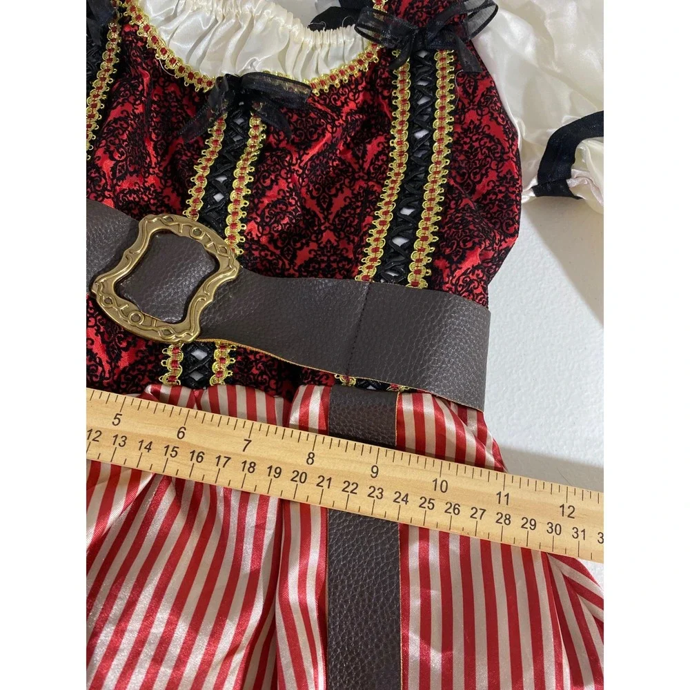 Teetot Pirate Dress Costume Kids 7-8 Red White Excellent Damask Striped Belt